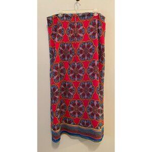 Nicole Miller Pink Mixed Floral Print Drawstring Waist Boho Maxi Skirt Medium